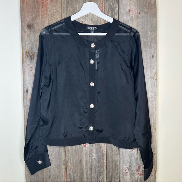 J. Crew Black Blouse with White Button Accents - Picture 3 of 13